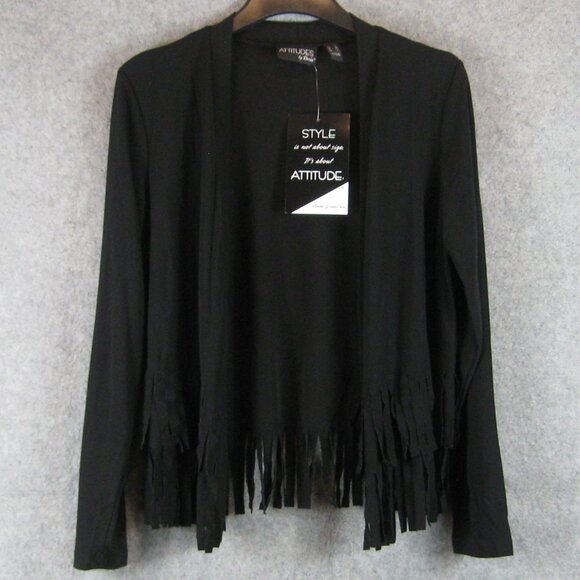 Attitudes by Renee Black Como Jersey Fringe Jacket M NWT - Picture 5 of 7